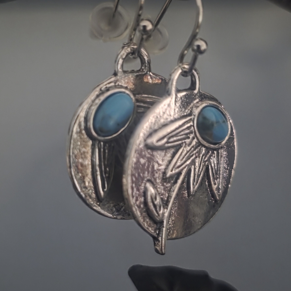 Silver and Blue Floral Earrings